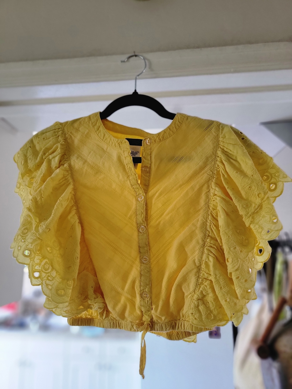 Sunshine Eyelet Flutter Sleeve Cropped Blouse